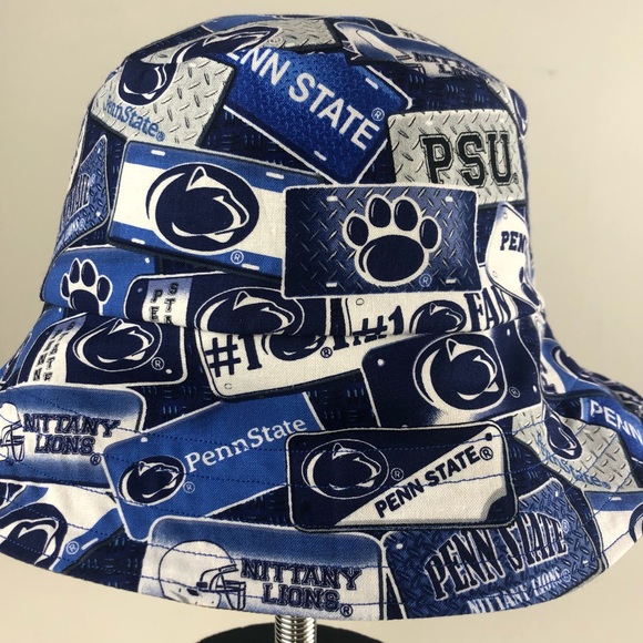Bucket Hat Gray Denim & Penn State University Fabric New Handmade Nittany Lions - Picture 1 of 9